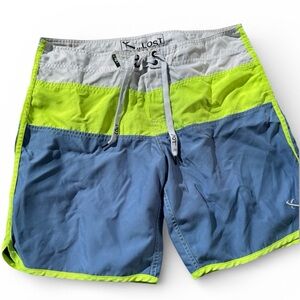 Lost White and Neon Green Swim Shorts